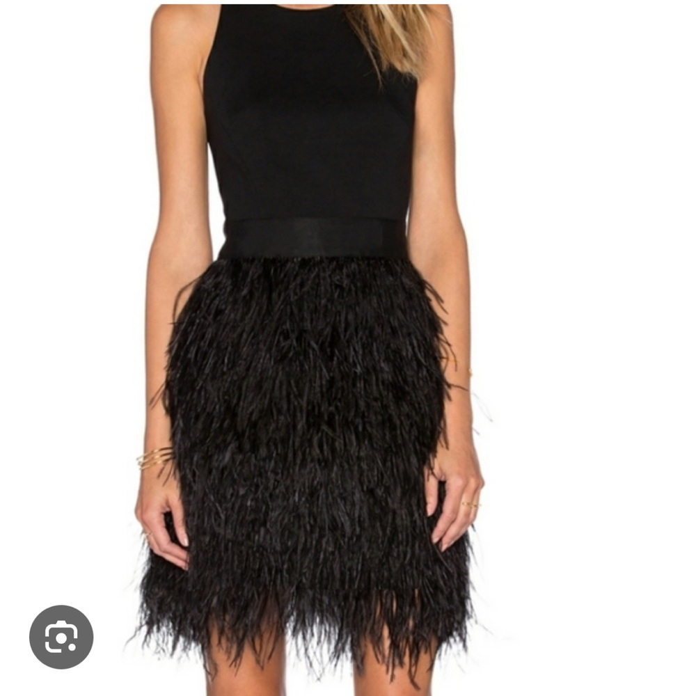 Milly Classic Black Cocktail Dress with Ostrich Feathers